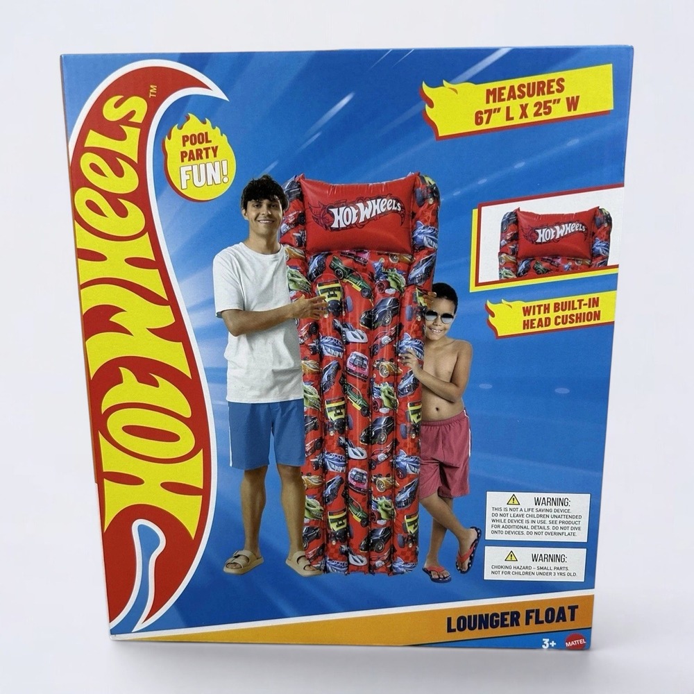 Hot Wheels Lounger Float Red Race Car Print Inflatable Pool Raft 67x25‎ NEW